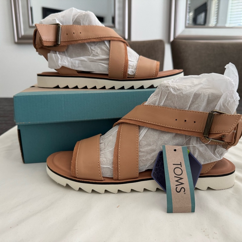 TOMS Warm Beige Leather Sandals
